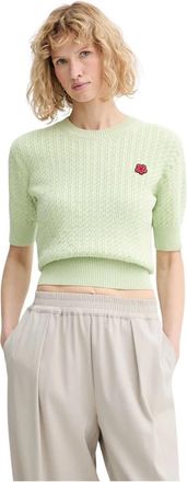 Kenzo Kabelgebreid T-shirt met logo-applicatie - Dames - Ronde hals truien - Groen - S - Katoen - Truien & Vesten