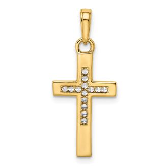 Diamond2Deal 14k Yellow Gold Rhodium Diamond-Cut Cross Pendant