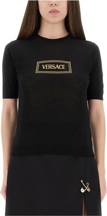 Versace Top de punto fino de manga corta - Knitwear - Mujer - Negro - M