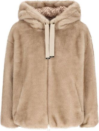Herno Short Brown Coat With Plush Texture