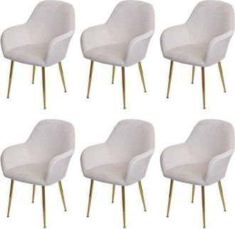 Hhg Juego de 6 sillas de comedor 240, silla de cocina, diseño retro, terciopelo crema-blanco, patas doradas