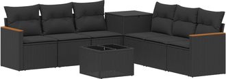 vidaXL Juego De Sof&aacute; 8 Uds. Negro Rat&aacute;n Sint&eacute;tico Y Acero Vidaxl