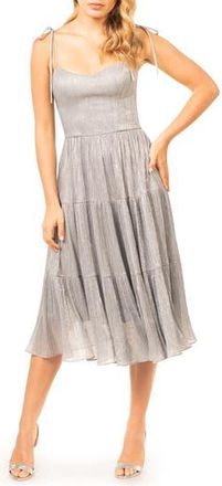 Dress The Population Dream Metallic Tiered Midi Dress in Dove Multi at Nordstrom Rack, Size Xx-Large