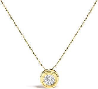 House of Brilliance 14K Yellow Gold 1 3/8 Cttw Bezel Set Round Diamond Solitaire Pendant Necklace