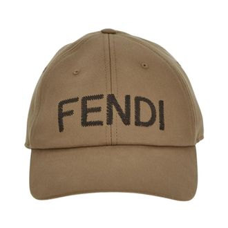 Fendi Hats & Caps, male, Beige, ONE SIZE, Embroidered Logo Baseball Cap with Visor