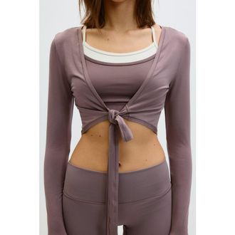 H&M Cropped Long-sleeved Yoga Top in Dusty Mauve at Nordstrom, Size Xx-Large