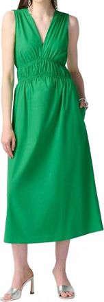 Joseph Ribkoff Shirred V-Neck Sleeveless Midi A-Line Dress In Island Green
