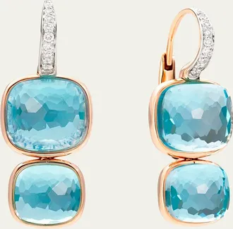 POMELLATO 18K Rose Gold Nudo Blue Topaz Drop Earrings with Diamonds