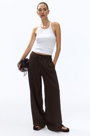 H&M Straight Pull-on Trousers in Dark Brown/striped at Nordstrom, Size X-Small