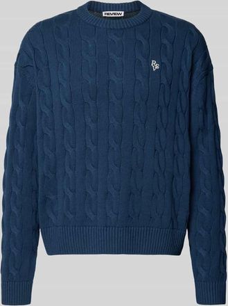 Review Strickpullover mit Zopfmuster und Label-Stitching in Dunkelblau, Größe XXL