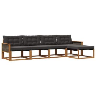 vidaXL Conjunto De Sof&aacute;s De Exterior Con Coj&iacute;n 5 Pcs Natural Y Negro Vidaxl