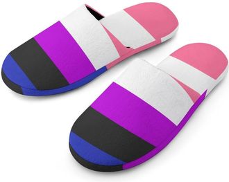 Generic Genderfluidity Flag Mens Cozy Memory Foam Slippers Warm Cotton House Shoes Comfy Slipper for Indoor Outdoor