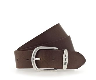 Mustang Lederg&uuml;rtel MUSTANG, Damen, Gr. 100, middle braun, Rindsleder, G&uuml;rtel Lederg&uuml;rtel, Damen-G&uuml;rtel mit Logo-Schriftzug auf der Schlaufe