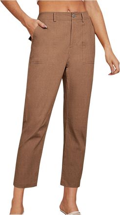 Generic Cropped Trousers for Women UK Casual Smart Work Pants High Waist Office Suit Pants Business Casual Tapered Leg Trousers with Pocket Ladies Pants Relax