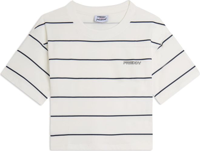 T-shirt Cropped con Maniche ampie e Fantasia a Righe