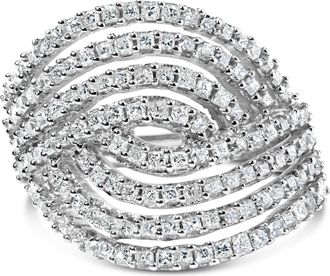 House of Brilliance 10K White Gold 1 1/2 Cttw Princess Diamond Swirl Design Cocktail Ring