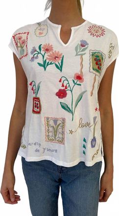 Johnny Was Slit Front Tee In Fleur White