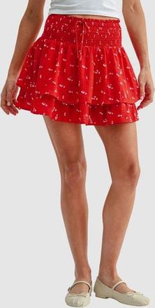 Lush Smocked Waist Ruffle Miniskirt in Red Ditsy at Nordstrom Rack, Size X-Small