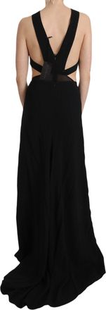 John Richmond Womens Black Crystal Leather Gown Flare Dress