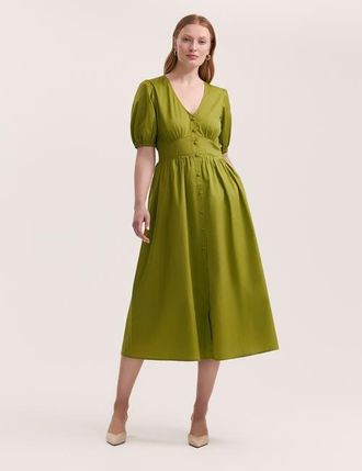 Finery Addison Cotton Midi Tea Dress in Light Green at Nordstrom, Size 12