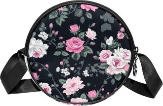 Generic Circle Crossbody Bag for Women, Colorful Art Flowers Small Sling Bag Daypack with Zipper Adjustable Shoulder Straps Casual Ladies Girls Round Purse