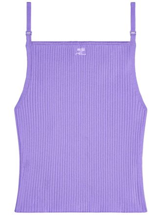Courr&egrave;ges logo-embroidered ribbed tank top - Purple
