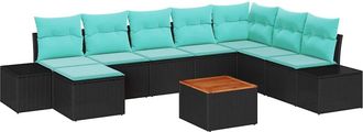 vidaXL Conjunto De Sof&aacute;s De Jard&iacute;n 9 Uds. Negro Rat&aacute;n Sint&eacute;tico Vidaxl