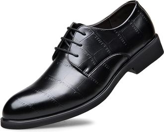 Generic Oxford Dress Shoes for Men Lace Up Floral Derby Shoes Round Toe Vegan Leather Anti-Slip Block Heel Rubber Sole Business(Taller Black,5.5 UK)
