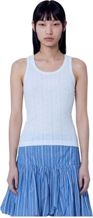 Ganni Compact Pointelle Rib Jersey Tank Top - Dames - Tops - Wit - Maat: XS Jersey