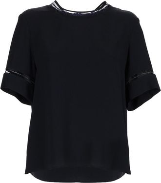 Fabiana Filippi Navy Solid Round Neck Top