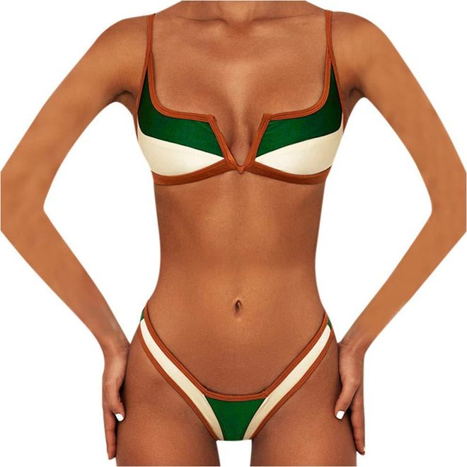 Bikini Sets for Women UK Splicing Print Deep V-Wired Bikini Set High Waist Thong 2 Piece Swimsuit Summer Sexy Bikini Sets Beach Push Up Swimwear Beach