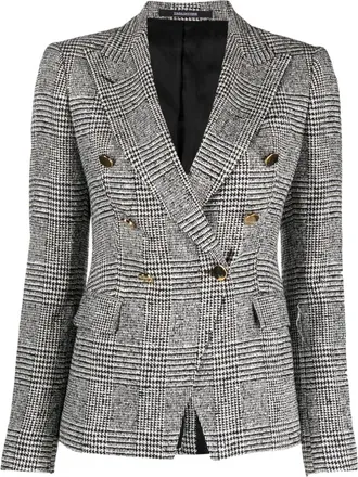 Tagliatore check-print double-breasted blazer - women - Acrylic/Virgin Wool/Cupro/Elastane/Viscose/Polyamide - 50 - Black