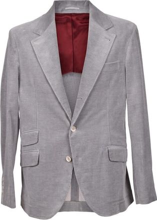 Brunello Cucinelli MenS Gray Wool Blend Corduroy Two Button Blazer, Size 40