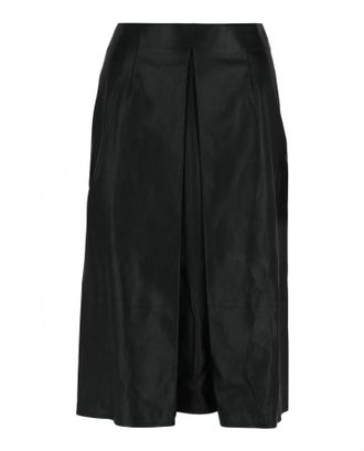 Ferragamo Womens Pleated-Front Leather Midi Skirt In Black