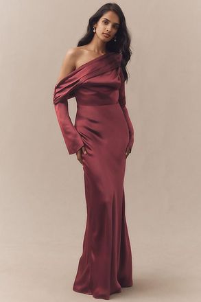 BHLDN Soraya Long-Sleeve Off-the-Shoulder Maxi Dress