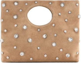 Mango Suede Studded Top Handle Bag in Beige at Nordstrom