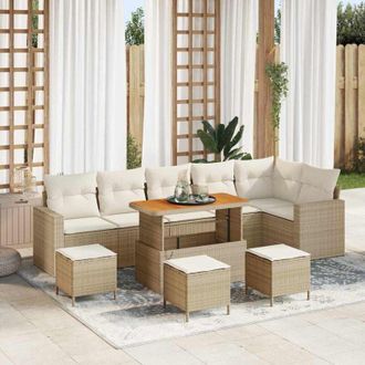vidaXL Conjunto De Sof&aacute; De Jard&iacute;n Con Coj&iacute;n 10 Pcs Beige Y Crema Vidaxl
