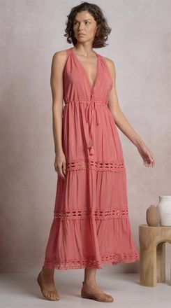 Elan Flowy Vneck Maxi Dress In Bright Pink