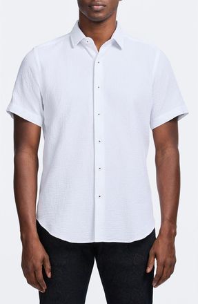 Robert Graham Reid Geo Textured Short Sleeve Cotton Button-Up Shirt in White at Nordstrom, Size Xxx-Large
