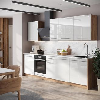 Vicco Mueble De Cocina Fame-line, Blanco Alto Brillo/roble Dorado, 280 Cm, Et M&aacute;rmol, Vicco