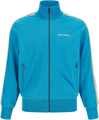 Palm Angels Light Blue Logo Mock Collar Jacket