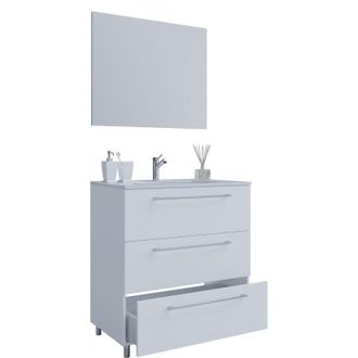 ebuy24 Ebuy24 - vcm 3 pz Lavabo lavabo lavabo larghezza armadio inferiore 80 cm arredo bagno in piedi con tre cassetti specchio Badinos (Bianco)
