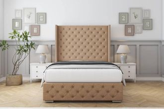Sloomy Arundel Dumfries Frame-Mattress - 50 Upholstered Wingback Headboard in Light Brown | Size: Small Double