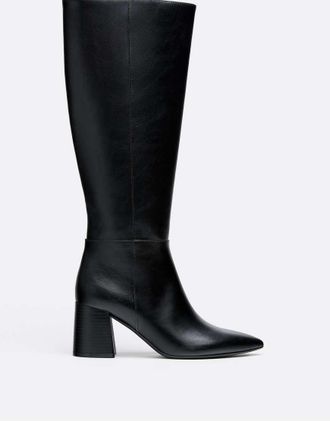 Stradivarius stivali alti neri con tacco largo-Nero