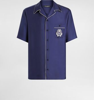 Dolce & Gabbana Hawaii Silk Shirt With Embroidery - Man Shirts Blue 37