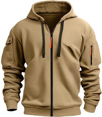 Generic Hoodies For Men Uk Side Zip Pockets Drawstring Hooded Sweatshirt Full Zipper Solid Color Hoodie Loose-Fit Long Sleeve Casual Tops Daily Wear Fall And 