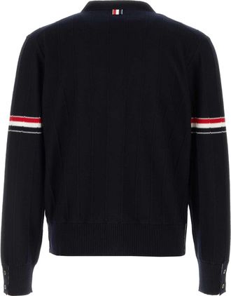 Thom Browne Mens Striped Wool Cardigan Navy Virgin