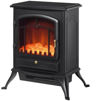 HOMCOM Chimenea El&eacute;ctrica Con Efecto Llama, 1000w/2000w, Con Protecci&oacute;n Contra Sobrecalentamiento Y Termostato, En Abs Y Cristal, 45x28x54cm, Negra