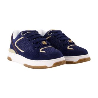 Versace Mens Calfskin Leather Colorblock Sneaker Navy