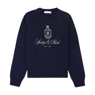 Sporty & Rich Vendome Gebreide Trui - Dames - Ronde hals truien - Blauw - S - Katoen - Truien & Vesten